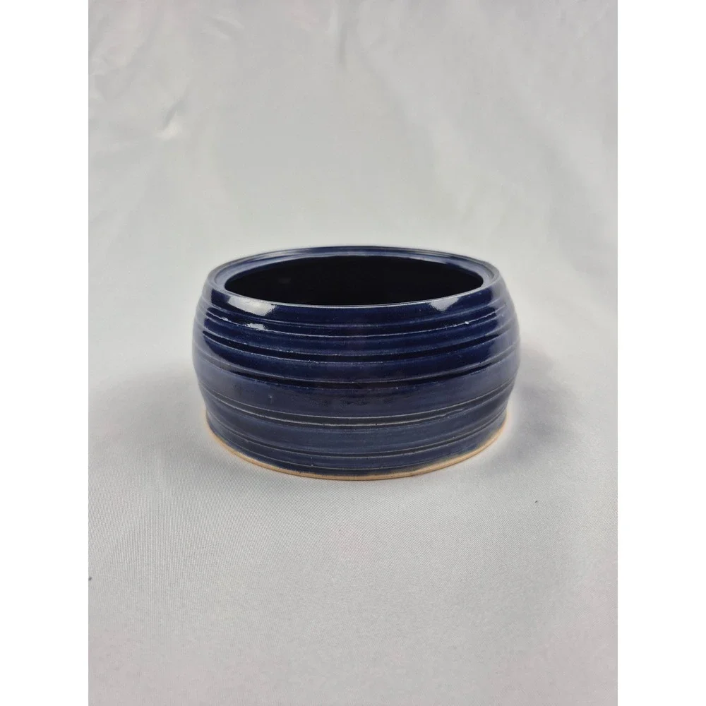 Signed Studio Art Pottery Covered Candy Dish Bathroom Vanity Jar Blue with Lid